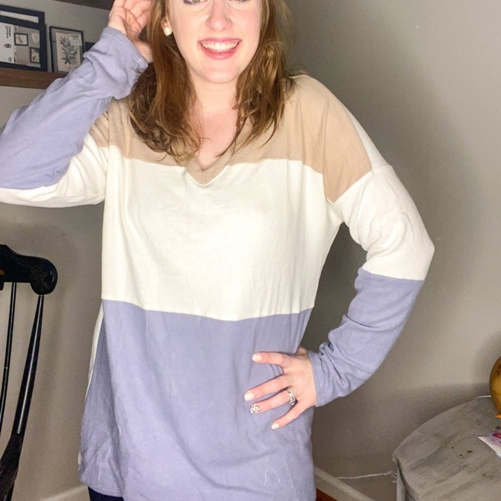 Ivory and Lavender Color Block Boutique Top